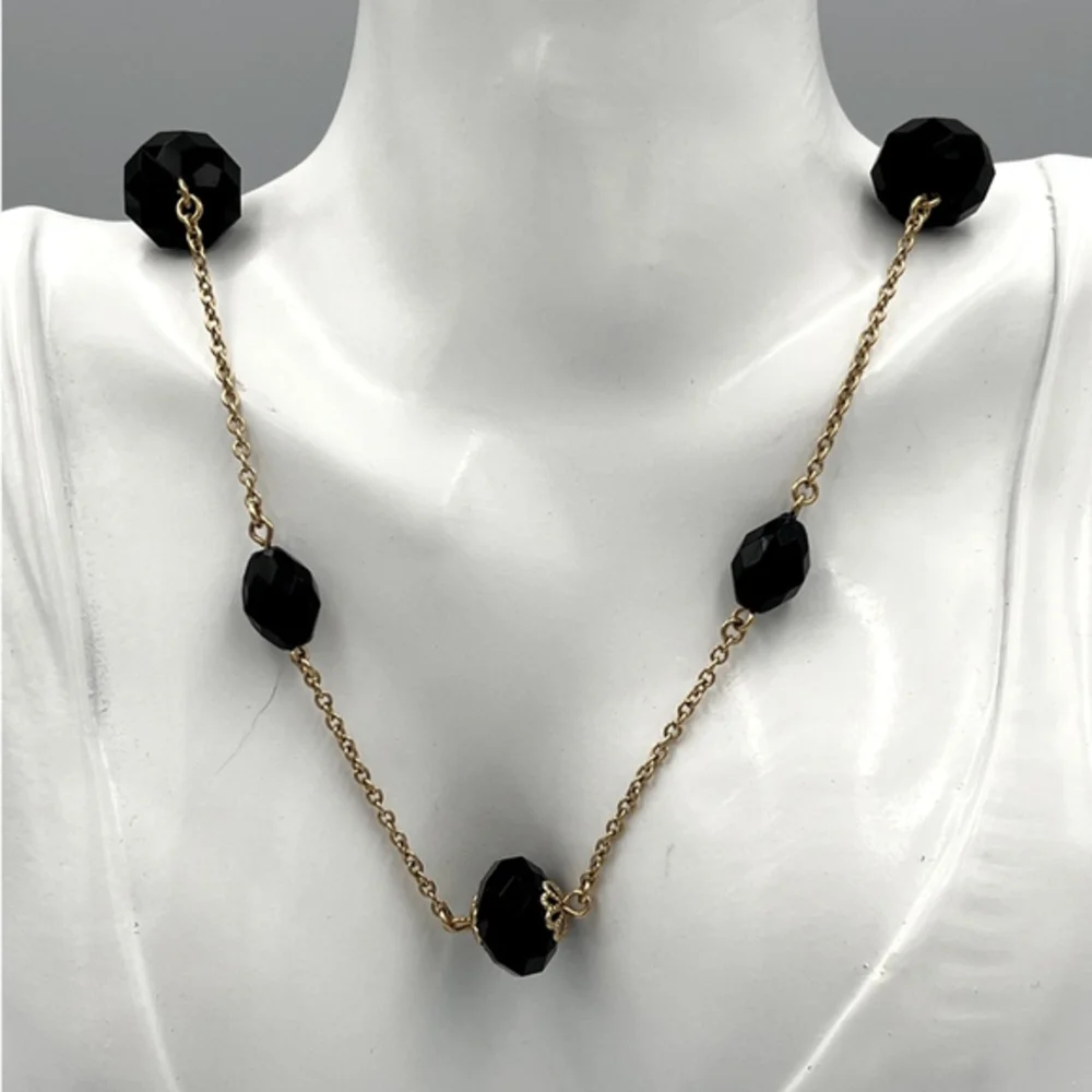 Kate Spade black faceted bead necklace 40” 2083